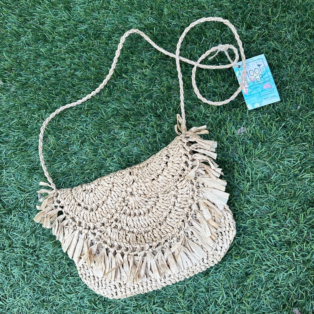 BNWT Dutch Handmade Crocheted Straw Crossbody Bag Purse - Picture 2 of 12